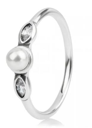 Серебрянное кольцо пандора листья жемчуг pandora5 фото