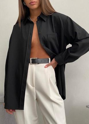 Рубашка женская черная однотонная на пуговицах с карманом качественная стильная базовая2 фото