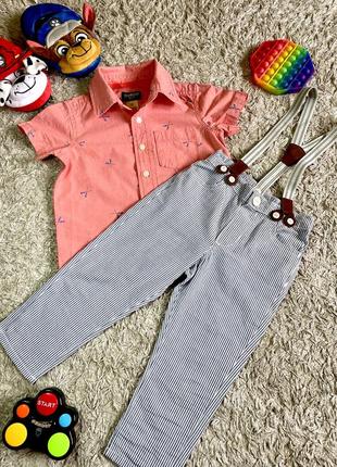 Стильный набор oshkosh рубашка и брюки с подтяжками на 2-3 года
