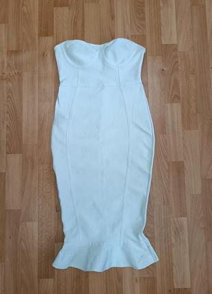 Белое бандажное миди платье, бюстье1 фото