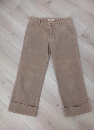 Бежевые коричневые вельветовые укороченные брюки, прямые бриджи с заворотами вельветовые цвет латте