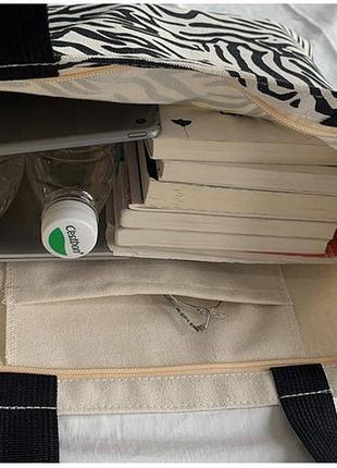 Женская сумка через плечо полотняная сумка большой емкости сумка для покупок 
зебра5 фото