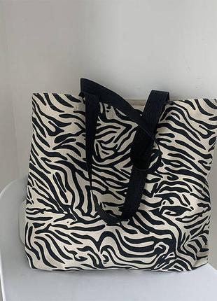 Женская сумка через плечо полотняная сумка большой емкости сумка для покупок 
зебра2 фото