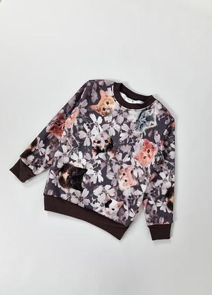 Свитшот кофта на девочку котики с начесом