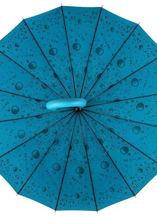 Женский зонт-трость на 16 спиц с абстрактным принтом полуавтомат от фирмы toprain бирюзовый 01541-15 фото