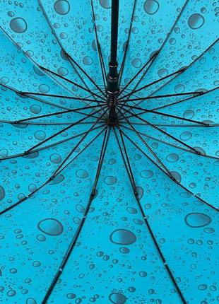 Женский зонт-трость на 16 спиц с абстрактным принтом полуавтомат от фирмы toprain бирюзовый 01541-14 фото
