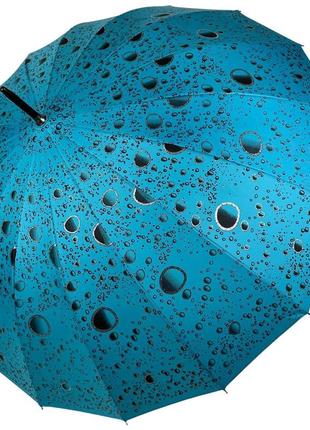 Женский зонт-трость на 16 спиц с абстрактным принтом полуавтомат от фирмы toprain бирюзовый 01541-11 фото