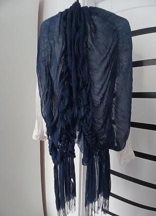 Коттоновый синий широкий наборной шарф