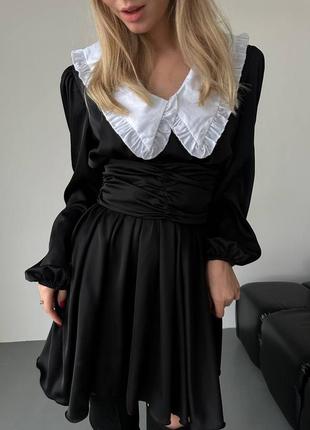 Платье черное шелковое с белым воротничком3 фото