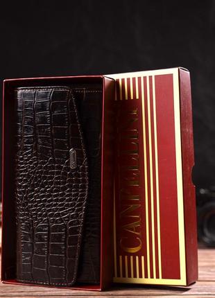 Модный кошелек для женщин из натуральной фактурной кожи с тиснением под крокодила...