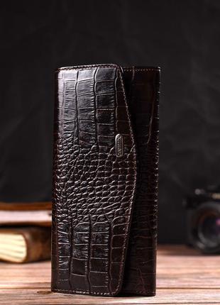 Модный кошелек для женщин из натуральной фактурной кожи с тиснением под крокодила...