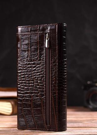 Модный кошелек для женщин из натуральной фактурной кожи с тиснением под крокодила...
