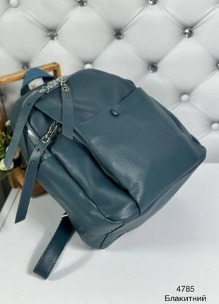 Женский шикарный и качественный рюкзак сумка для девушек из эко кожи голубой5 фото