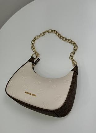 Сумка брендова michael kors cora medium logo embossed shoulder bag шкіра оригінал на подарунок дружині/дівчині6 фото