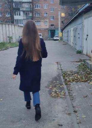 Синее  пальто женское на одну пуговицу xs-s демисезонное 6-8 h&m2 фото