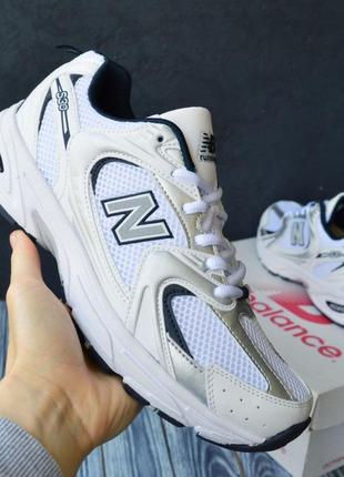 Женские кроссовки белые с синим в стиле new balance
