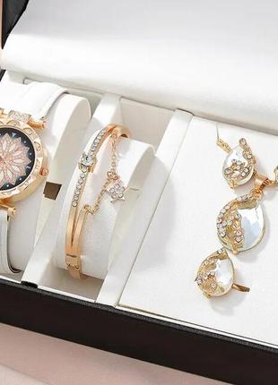 Розкішний комплект з 5 шт., жіночий годинник, намисто, браслет, сережки, кільце.2 фото