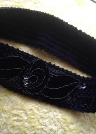 Пояс бархатный эластичный расшитый пайетками и бисером  frank usher