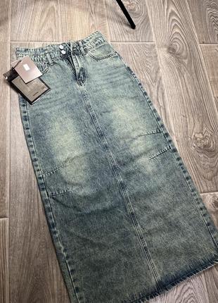 Жіноча джинсова спідниця максі міді вінтажна,женская джинсовая юбка длинная макси миди винтаж2 фото