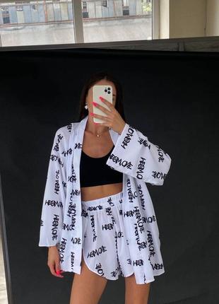 Эффектный женский костюм кимоно и шорты летний комплект стильный молодежный софт с поясом3 фото