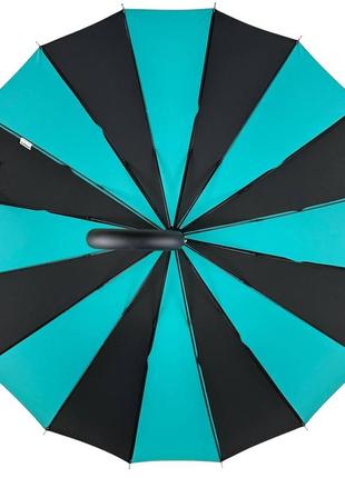 Женский зонт-трость на 16 спиц с контрастными секторами полуавтомат от фирмы toprain бирюзовый 0616-105 фото