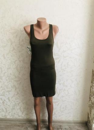 Сукня майка борцовка подовжена можна під сукню чохол хакі зелений колір