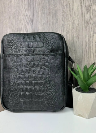 Чоловіча шкіряна чорна сумка для стилю крокодилячий стиль рептилія натуральна шкіра