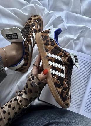 Короссовки adidas samba leopard, кроссы, кеды кроссовки леопардовые коллаборация wales bonner "pony leo"