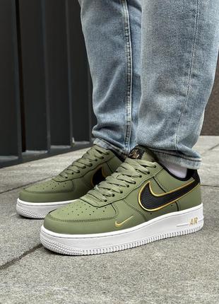 Крутые мужские кроссовки nike air force 1 olive gold black хаки