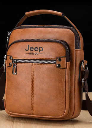 Мужская кожаная чоловіча шкіряна черная коричневая повседневная сумка барсетка на плечо jeep3 фото