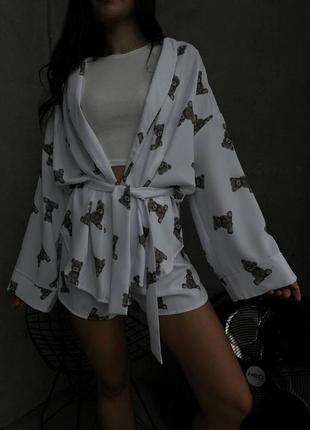 Женский комплект двойка халат и шорты с мешками пижама