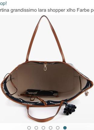 Синьо-коричнева сумка joop оригінал шопер з гаманцем еко шкіра з білими візерунками на пляж2 фото