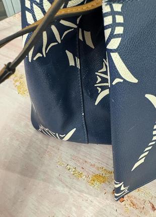 Синьо-коричнева сумка joop оригінал шопер з гаманцем еко шкіра з білими візерунками на пляж9 фото