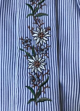 Летняя рубашка в мужском стиле в полоску с вышивкой оверсайз biaggini7 фото
