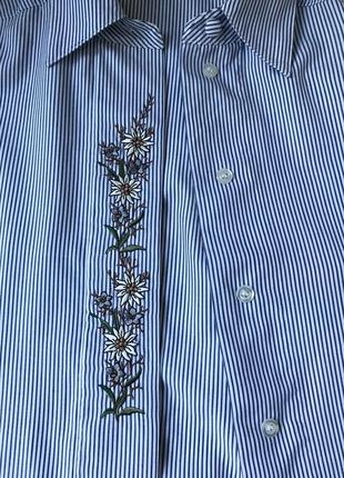 Летняя рубашка в мужском стиле в полоску с вышивкой оверсайз biaggini6 фото
