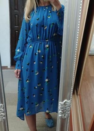 Шикарное платье миди синяя ассиметрия4 фото