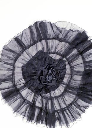 Черная пышная юбка-миди с органзы ярусами солнцеклеш как новая р s-m3 фото