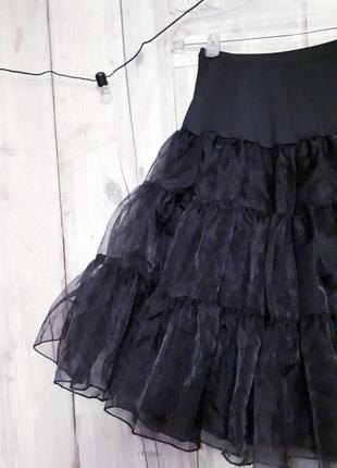 Черная пышная юбка-миди с органзы ярусами солнцеклеш как новая р s-m2 фото