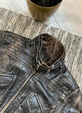 Винтажная кожаная куртка бомбер мотокуртка5 фото