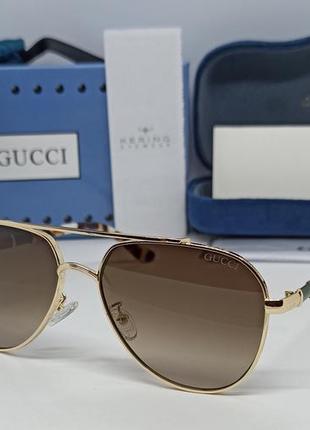 Окуляри gucci чоловічі сонцезахисні краплі коричневий градієнт в золотому металі дужки камуфляж