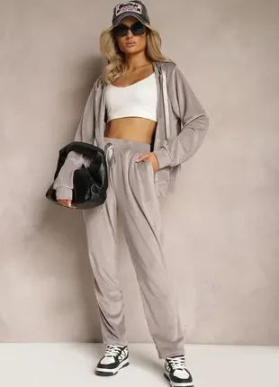 Серый спортивный костюм, плюшевый костюм, велюровый костюм