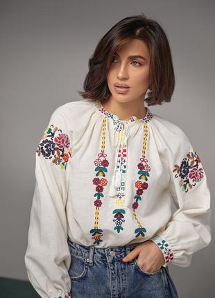 Женская льняная вышиванка с цветочными узорами, вышиванка, рубашка с вышивкой, вышитая рубашка с цветами2 фото