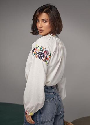 Женская льняная вышиванка с цветочными узорами, вышиванка, рубашка с вышивкой, вышитая рубашка с цветами5 фото