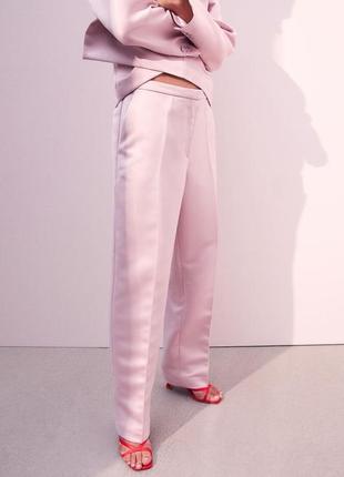 Розовые атласные брюки h&m