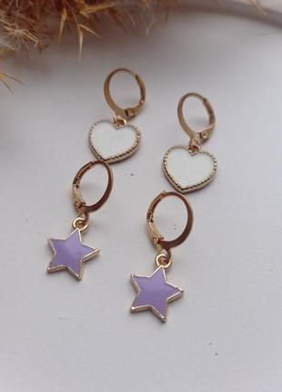 Серьги 2 см звезда сурочка сердце эмаль бижутерия