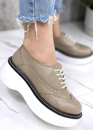 Накладний платіж ❤ повністю натуральні шкіряні туфлі закриті ботінки зі шнурівкою оксфорди на масивній підошві2 фото