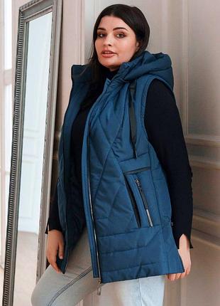 Качественная демисезонная куртка жилетка женская с отстежными рукавами, большие размеры
