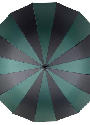 Жіноча парасолька-тростина на 16 спиць із контрастними секторами напівавтомат від фірми toprain зелений 0616-85 фото