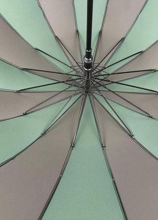 Жіноча парасолька-тростина на 16 спиць із контрастними секторами напівавтомат від фірми toprain зелений 0616-84 фото