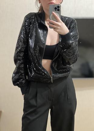 Бомбер пайетки свитшот худи кофта свитер